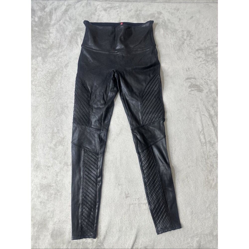 Spanx Faux Leather Moto Leggings Womens Medium Black High Rise